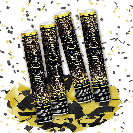 12" Black and Gold Confetti for Birthday Graduation Wedding New Year Celebrations - Easy to Use, Biodegradable Confetti - Pack of 4