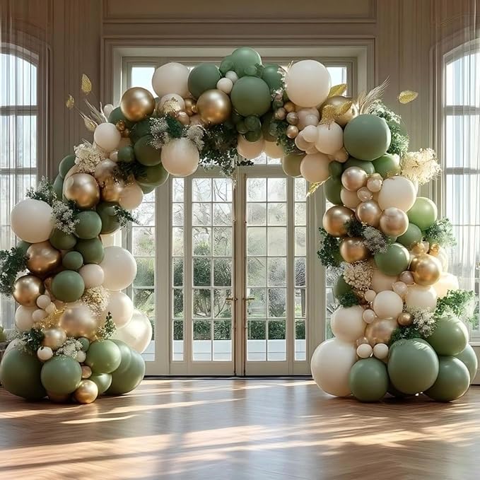 Sage Green Balloon Garland Arch Kit 158Pcs Sand White Gold Green Balloons for Birthday Jungle Safari Party Decorations