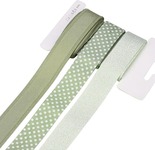 BEEFLYING 3 Styles Green Wire Edged Ribbons Wrapping Decoration 25~28mm×2.7m Spot Satin Ribbons for Wedding Party Decoration Hair Bows Flower Designs Sewing and Craft, 9 Yards