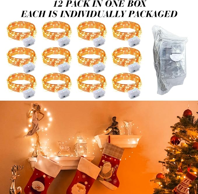 ZGWJ 12 Pack Halloween Fairy Lights Battery Operated, 7ft 20 Mini LED Halloween Fairy String Lights Silver Wire 3 Modes Waterproof for DIY, Parties, Bedroom Decorations,Orange