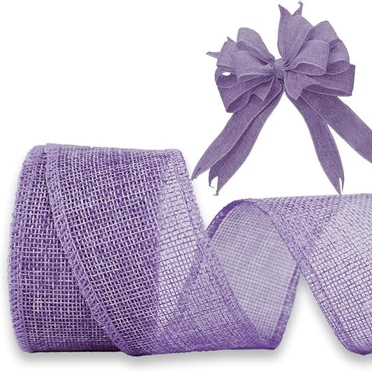 Purple Burlap Ribbon 2 inch X 10 Yard Natural Linen Woven Burlap Ribbons DIY Handmade Edging Production Wreath Holiday Decoration Ribbon Gift Wrapping Lavender Burlap Ribbons