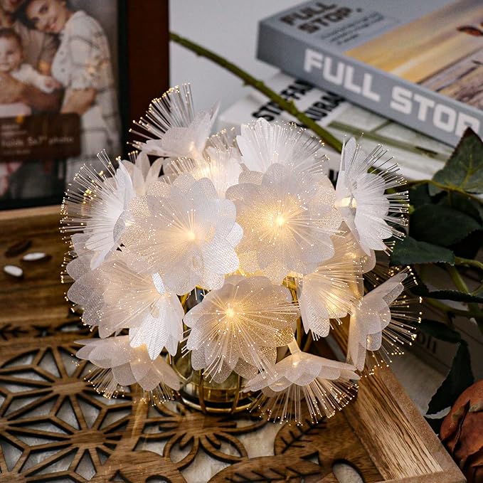 Fiber Optic Flower String Light, 14ft 20 Led Flower Light Waterproof, Battery Powered, for Bedroom, Christmas Tree, Garland, Wedding Party, New Year, Garden Romantic Decor Warmwhite