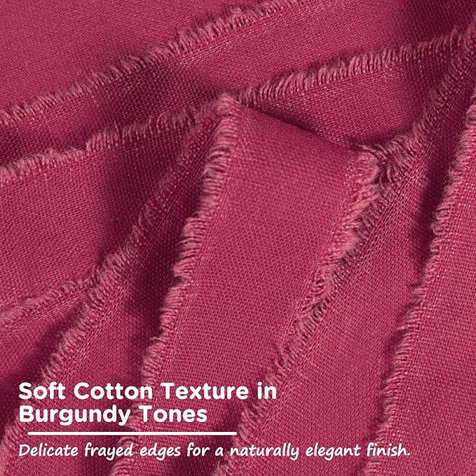 Burgundy Cotton Ribbon 1 Inch Burgundy 3 Rolls 21 Yards Frayed Edge Fabric Set for Wedding Decor, Bridal Bouquet Wrap, Anniversary Celebration, Gift Wrapping & Christmas Decor