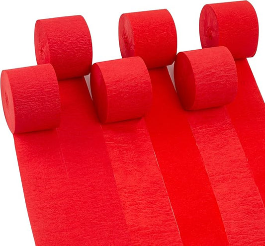 6 Rolls 492ft Colorful Crepe Paper Streamers,Pack of Paper Party Streamers for Red Party Decorations,Birthday Decorations, Wedding Decorations (1.8 Inch x 82 Ft/Roll)