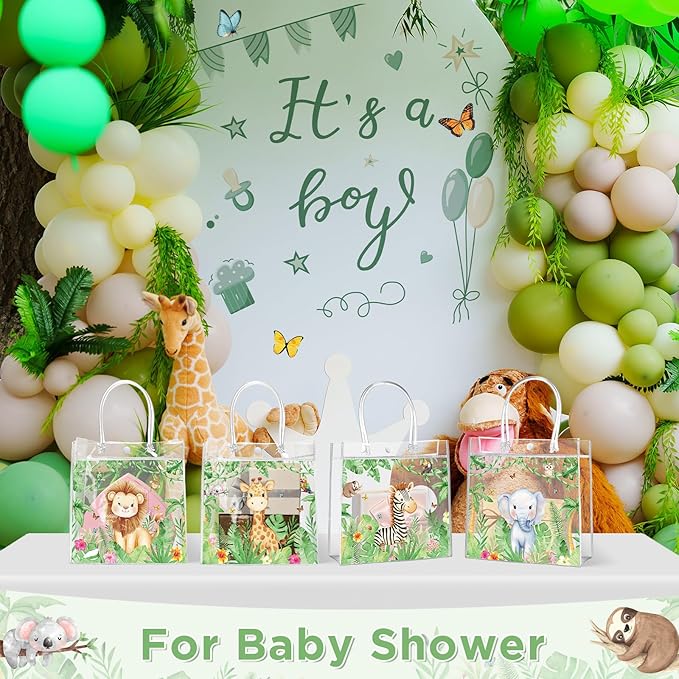 Aliceset 20 Pcs Jungle Safari Animals Party Goodie Bags with Handles Safari Animals Party Candy Bags Wilds Zoo Themed Favors for Birthday Baby Shower Decoration Supplies, 8x8x3.15 Inch