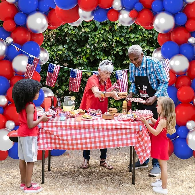 Red Blue Silver Balloon Garland Arch Kit - Red, Blue and Metallic Silver Balloons Patriotic Balloon for Birthday Wedding Anniversary 2025 Graduation Independence Day Party Decorations