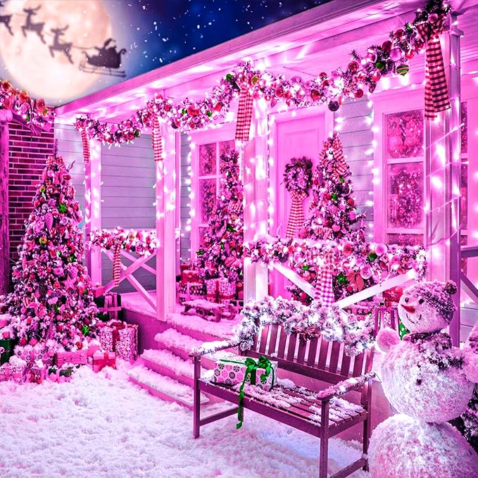 40 FT 120 LED Pink String Lights Indoor, Pink Valentines Day Lights with 8 Modes Clear Wire Waterproof, Plug in Fairy Lights for Bedroom Valentines Day Wedding Holiday Party Tree Decorations