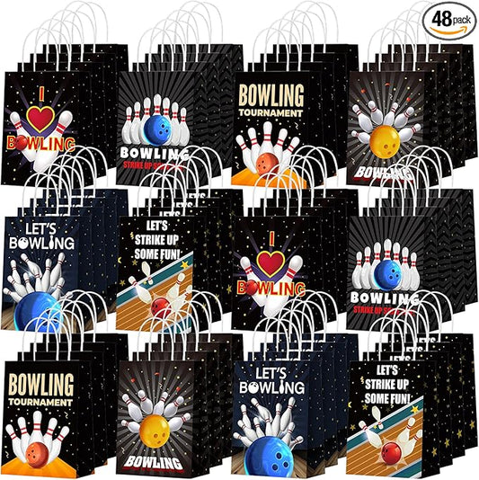Kolldenn 48 Pcs Bowling Party Favors Bags Bowling Ball Goodie Gift Paper Bags with Handles Sport Candy Treat Pouch for Ball Birthday Party Decorations Supplies
