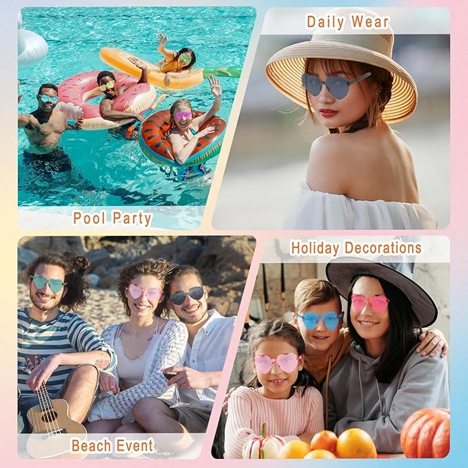 12/26/36 Pairs Rimless Heart Shaped Sunglasses Transparent Glasses Bulk Fun Sunglasses for Party Favors