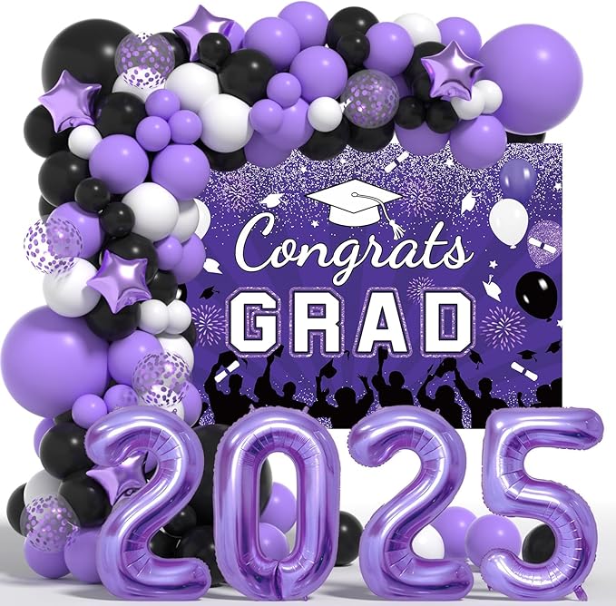 Graduation Decorations Class Of 2026: Purple and Black 2026 Graduation Balloons Arch Kit Congrats Grad Backdrop 136PCS Party Supplies for High School & College Celebrations