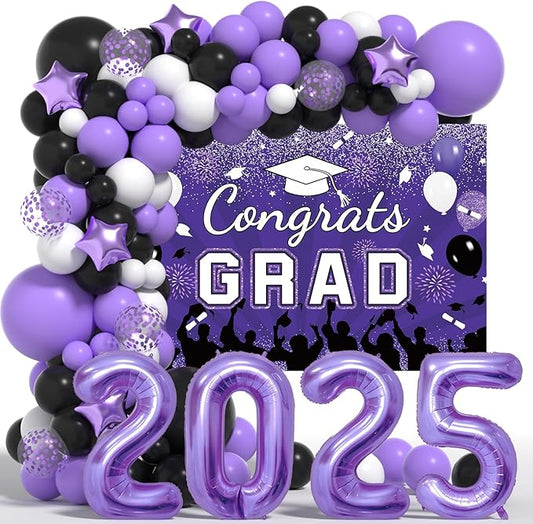 Graduation Decorations Class Of 2026: Purple and Black 2026 Graduation Balloons Arch Kit Congrats Grad Backdrop 136PCS Party Supplies for High School & College Celebrations