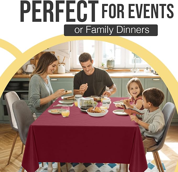 Exquisite 66% Thicker Premium Plastic Table Cloth Rectangle Table Cover 0.5 Mil 24 Pack Burgundy Table Cloth 54 Inch x 108 Inch Disposable Tablecloth Won't Tear Easily Like Cheap Thin Brands