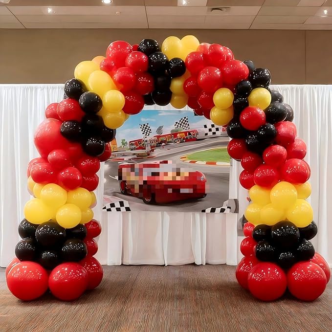 Race Car Balloon Garland Arch Kit 155Pcs Red Black Yellow Latex Balloons for Race Car 2 Fast Theme Birthday Party Decorations