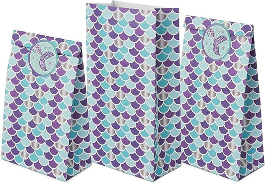 ROYAL BLUEBONNET Purple Mermaid Party Favor Bags and Stickers- 24 Little Mermaid Candy Bags for Girls Birthday Party, Small Goodie Favor Treat for Thank You Table for Birthday for Girls, Tweens, Kids