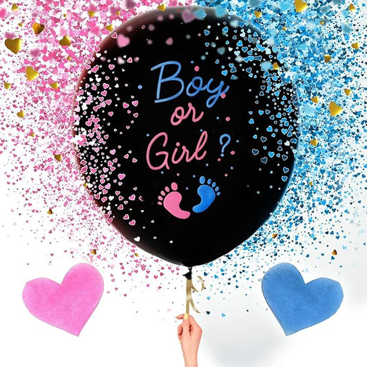 Gender Reveal Balloon - Boy or Girl 36 Inch Baby Balloons With Pink Blue Heart Shape Confetti, Baby Shower Party Supplies Decoration (2pcs)