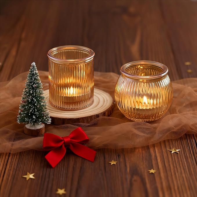 NITIME 12pcs Assorted Gold Votive Candle Holders for Wedding Decor, Ribbed Gold Tea Lights Candle Holder for Diwali, Glass Candle Holder for Fall Table Centerpiece, Party and Holiday Decorations