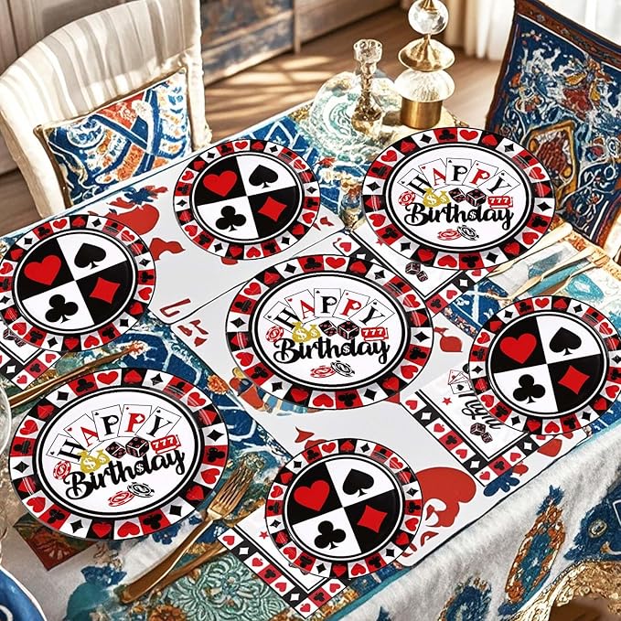 Grencian 200PCS Casino Party Decorations Poker Plates and Napkins Disposable Casino Birthday Paper Tableware Set for Las Vegas Night Poker Club Birthday Party Supplies, Serves 50