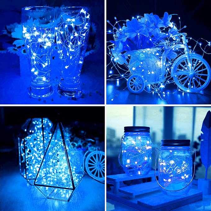 ZGWJ 24 Pack Fairy Lights Battery Operated, 7FT 20LED Mini Fairy String Lights Silver Wire 3 Modes for DIY, Parties, Wedding, Bedroom, Halloween Christmas Decoration- Blue