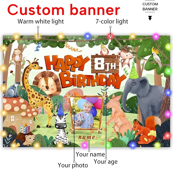 Custom Safari Birthday Decorations Supplies,Personalization Jungle Theme Birthday Decorations,Jungle Party Decorations Happy Birthday Banner Background