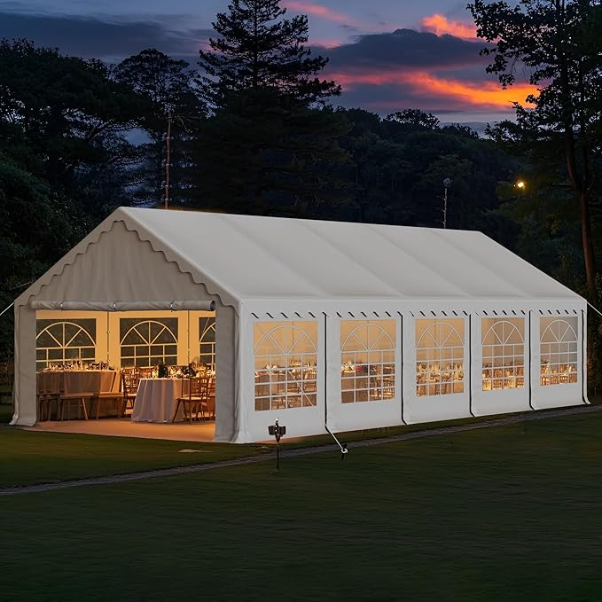 MFSTUDIO 16x32 Party Tents, Outdoor Heavy Duty Tents for Parties with Removable Sidewalls, Canopy Events Tent Shelter for Outdoor Wedding Birthday Backyard, White