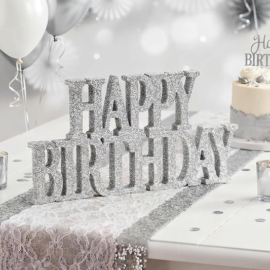 Novabright Happy Birthday Sign Centerpieces for Table Birthday Party Decorations for Women Bday Birthdays Themed Celebration Party Supplies(Sliver,Glitter)