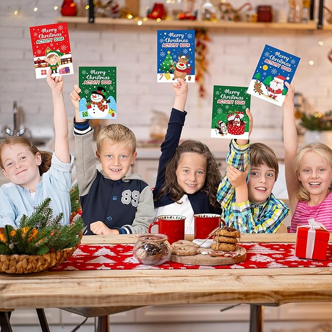 Christmas Activity Books for Kids - 24Pcs Merry Christmas Mini Games Coloring Book Set Bulk Mazes Word Search Word Scramble Games for Xmas Stockings Goodie Bags Stuffer Filler Holiday Party Supplies