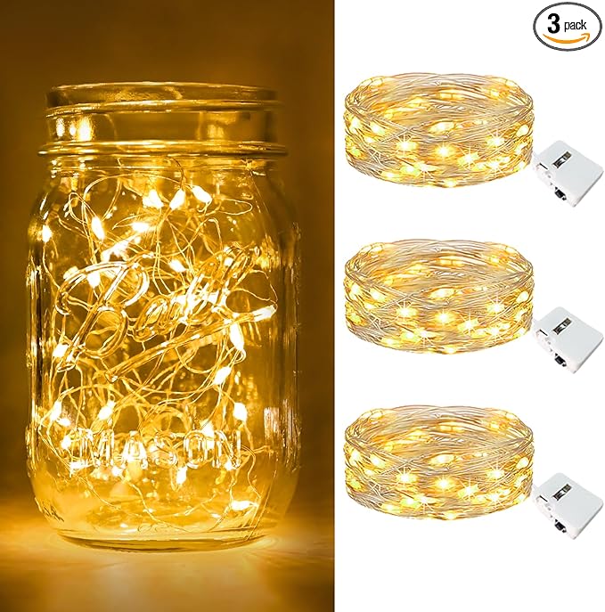 btfarm 3 Pack Fairy Lights Battery Operated 3 Modes, 7ft 20 Led Mini Twinkle Lights, Waterproof Firefly String Lights Bulk Small Silver Wire for Christmas Mason Jars Crafts Wedding Table Centerpiece