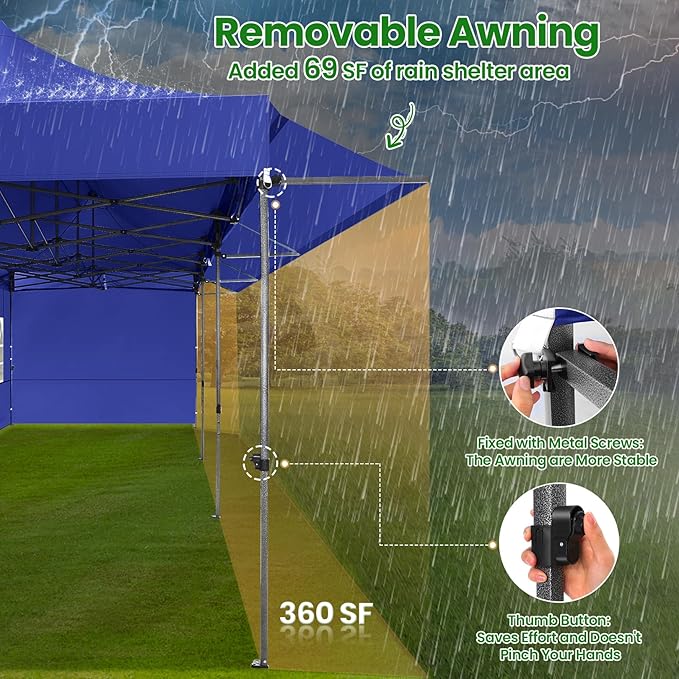 COBIZI 10X30 Pop Up Canopy Tent Heavy Duty with Sidewalls, Outdoor Commercial Canopy with Awning, Waterproof&69 SF Extended Awning, Vendor Tent for Market, Party Events, Dark Blue