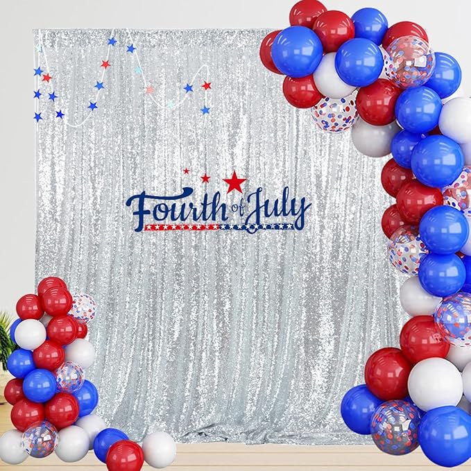 PartyDelight Silver Sequin Backdrop 6x6ft - High Density 3mm Shimmer Sequin Background with 4-Inch Rod Pocket, Sparkly Photography Curtain for Birthday, Disco, TikTok & Live Decor