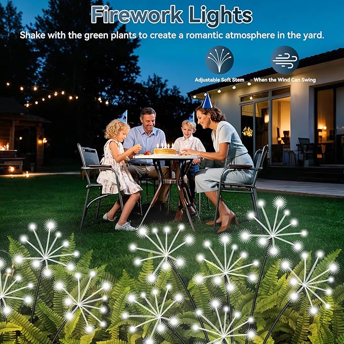 Slyuexu Solar Garden Lights 2 Pack Waterproof Swaying Starburst Light Solar Outdoor Lights for Yard Patio Walkway Pathway Party Wedding Decoration, Unique Gifts for Women, White