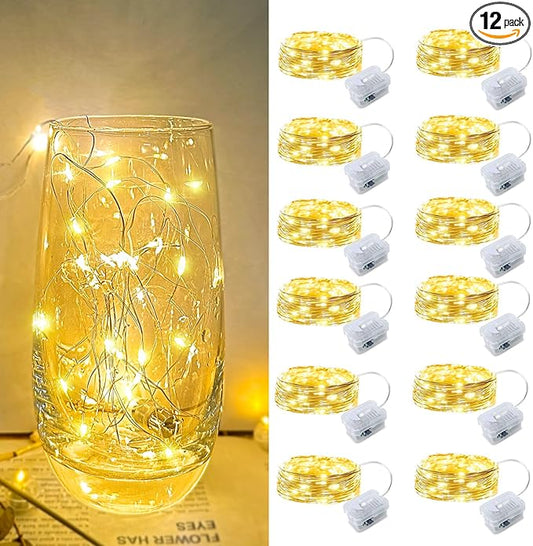 12 Pack Fairy Lights Battery Operated, 7ft 20 Mini LED Fairy Lights Silver Wire Twinkle Lights for DIY, Parties, Wedding, Bedroom, Christmas Decoration (Warm White)