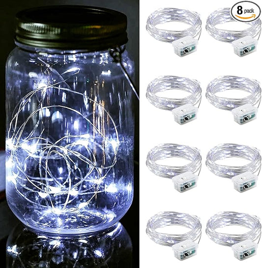 ZGWJ 8 Pack Fairy Lights Battery Operated, 7FT 20LED Mini Fairy String Lights Silver Wire 3 Modes for DIY, Parties, Wedding, Bedroom, Halloween Christmas Decoration- Cold White