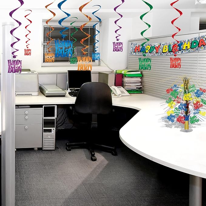 Beistle 10 Piece Colorful Metallic Plastic Happy Birthday Hanging Spirals Whirls Party Decorations