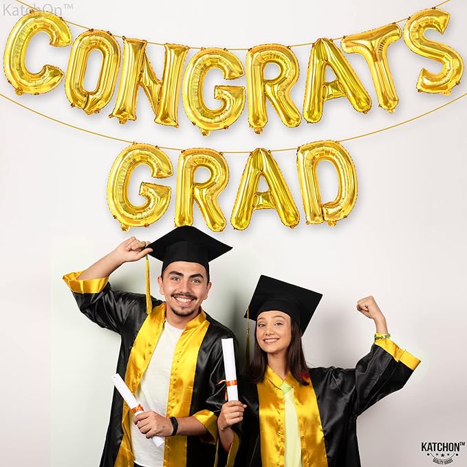 Graduation Decorations 2026 | Gold Congrats Grad Balloons - 16 Inch | Congrats Grad Banner For Graduation Decorations 2026 | Congratulations Banner | Gold Graduation Balloons, KatchOn
