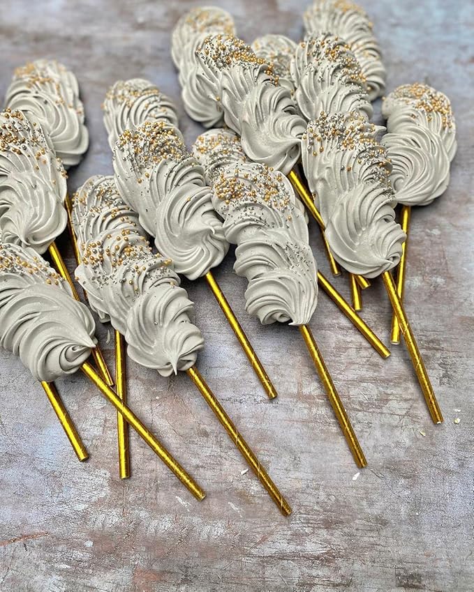 ALINK Gold Foil Paper Straws, Biodegradable Disposable Drinking Straws for Birthday, Wedding, Bridal/Baby Shower, Christmas Decorations and Party Supplies, Pack of 100