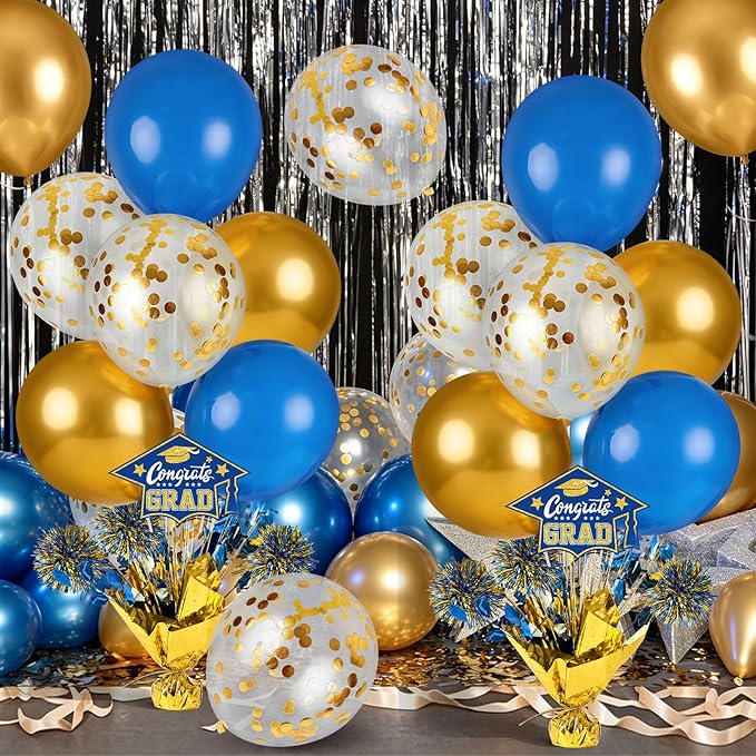 4 PCS Graduation Centerpieces for Tables Balloons Stand Holder Kit College Graduation Decorations 2026 Metallic Glitter Foil Balloon for Graduation Party Decorations Prom Send off Party Decor
