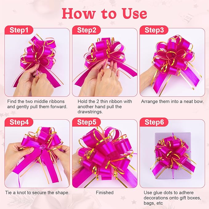 TUXIYA 24PCS 6 Inch Large Pull Bows,12 Colors Bow for Gift Wrapping,Reusable Birthday Ribbon Bow for Wrapping Boxes & Decorative Accents