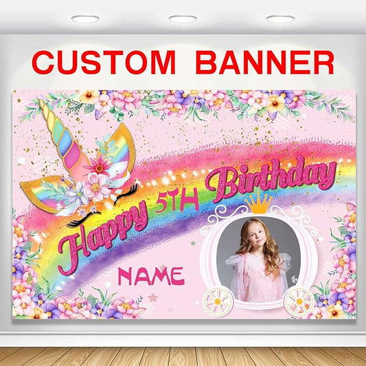 Custom Unicorn Rainbow Happy Birthday Party Decorations Supplies Personalized Unicorn Rainbow Birthday Backdrop Banner(4x6ft)