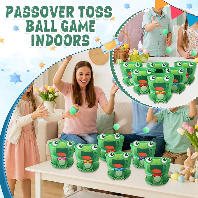 Frog Toss Ball Game Frog Birthday Decorations with 6 Plastic Flower Pots 6 Frogs Decor 12 Balls Toss Play Set for Green Frogs Party Decorations Favors Supplies Indoor Outdoor