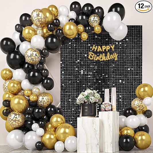 BlackShimmer Wall Backdrop 12 Glitter Panels Create 4 x 3 Ft Photo Background for Wedding Birthday Graduation Anniversary Grand Opening Party Decor