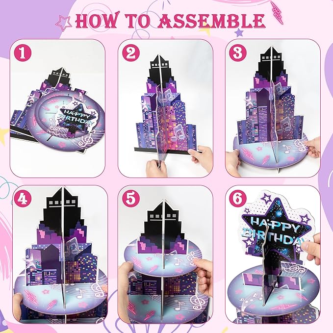 2Sets Singer Cupcake Stand Party Supplies - 3 Tier Summer Korean Pop Singer Happy Birthday Party Cupcake Tower Table Decoration Musical Fan Theme Dessert Tray Holder Cake Stands for Girl Women