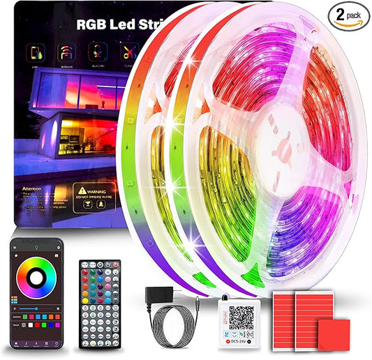 NBBUFF Led Lights for Bedroom 200FT (2 Rolls of 100ft), Color Changing RGB Led Strip Lights with 60 Keys Remote and App Control, Music Sync Led Lights for Room Kitchen Party Home Decor