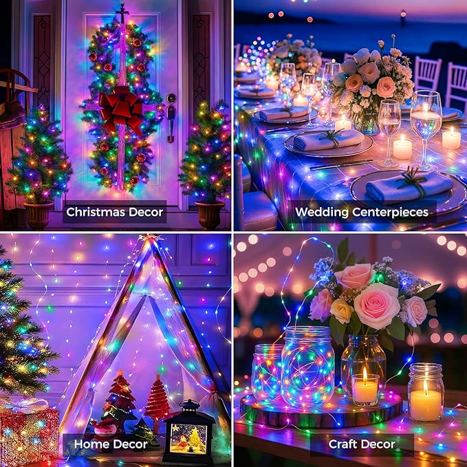 litogo 12 Pack 7FT 20 LED Fairy Lights Battery Operated, 3 Lighting Modes, Bulk Mini Twinkle String Lights Waterproof Silver Wire for Weddings Mason Jars Party Christmas Decorations-Multi-Colored