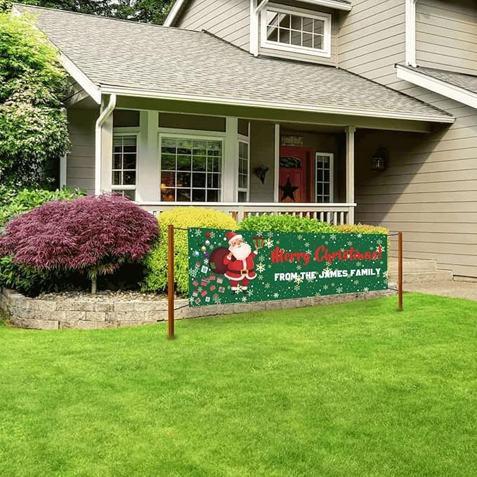 Personalized Merry Christmas Banners and Signs Customize with Family Name Photo Custom Xmas Holiday Decor for Indoor Outdoor 6'x3'