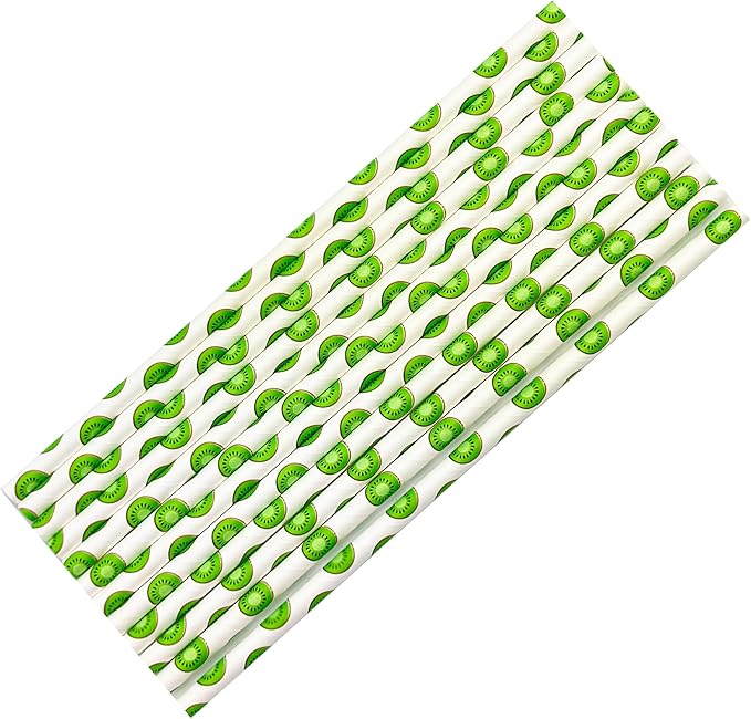 100 Pcs Disposable Straws, Biodegradable Paper Straws for Juices, Shakes, Smoothies, Party Supplies (Kiwifruit)