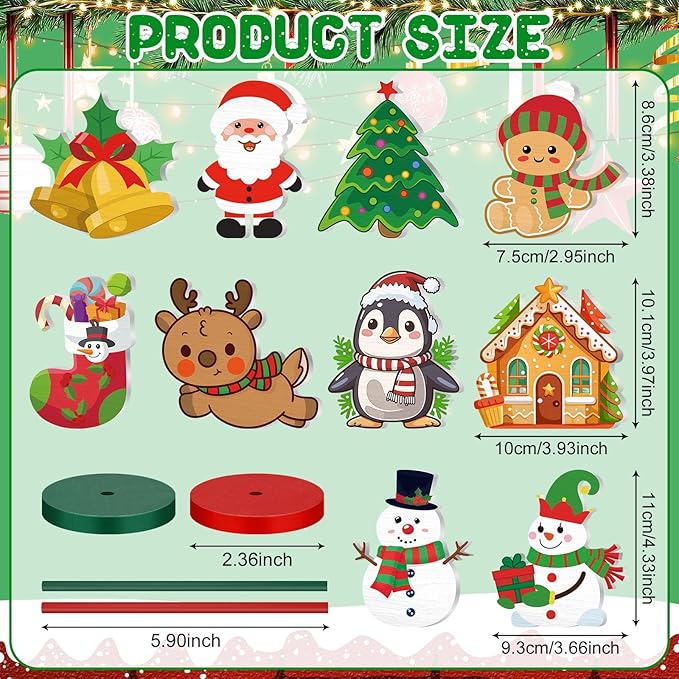 Geelin 10 Pcs Christmas Table Decoration Wooden Christmass Centerpieces for Tables Kids Christmas Table Centerpiece Santa Claus Gingerbread Tabletop Gift for Xmas Holiday Winter Desk Party Decor
