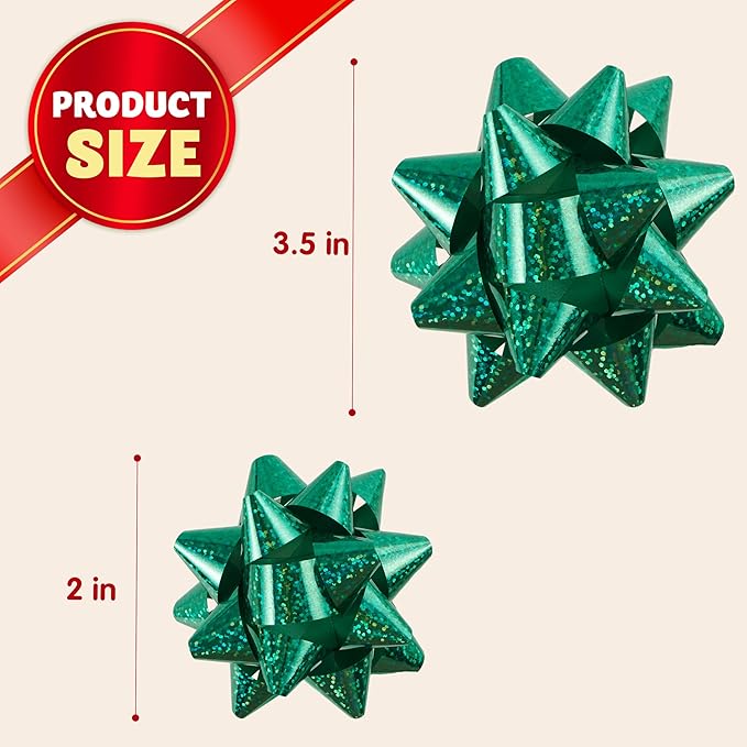 JOYIN 50 PCS Christmas Bows and Gift Ribbons with 48 Multi-Colored Assorted Size Self Adhesive Gift Bows and 2 Rolls of Curling Ribbons for Gift, Present Wrapping Decoration