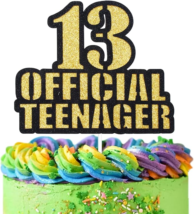 OFFICIAL TEENAGER 13 Birthday Cake Topper - Video Game Boy's 13th Birthday Gold Glitter Cake Supplies - Thirteen Years Old Birthday Party Decoration