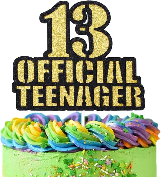 OFFICIAL TEENAGER 13 Birthday Cake Topper - Video Game Boy's 13th Birthday Gold Glitter Cake Supplies - Thirteen Years Old Birthday Party Decoration