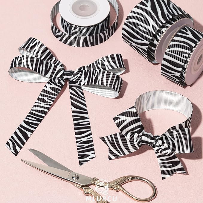 Zebra Ribbon Set 3 Rolls Animal Print Grosgrain Ribbons 5/8", 7/8", 1.5", Jungle Safari Printed Ribbon for Crafts, Gift Wrapping, Flower Bouquet, Wreath & Bows Making, Gift Bags Decor